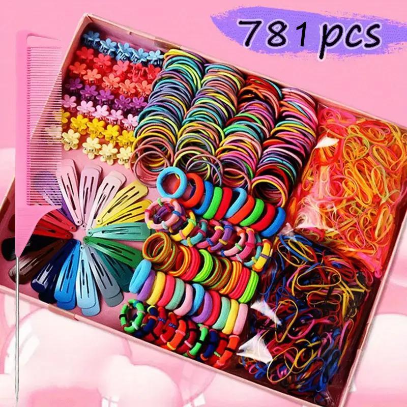 All in One Hair Styling Accessories, 780pcs Colorful Hair Tie & Hair Band & Ponytail Holder & Hair Comb Set, Casual Heatless Styling Tool for Women & Girls