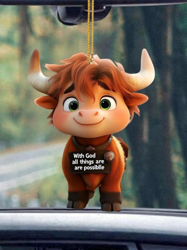 Creative Highland Cow Design Charms, Cute Cartoon Animal Design Contrast Faux Fur Hanging Ornaments for Car Decoration, Bag Charm, Keychain Decoration