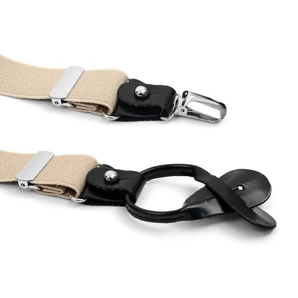 Men's Suspenders - Boxed Convertible Button Strap and Clip-On with Leather Trim