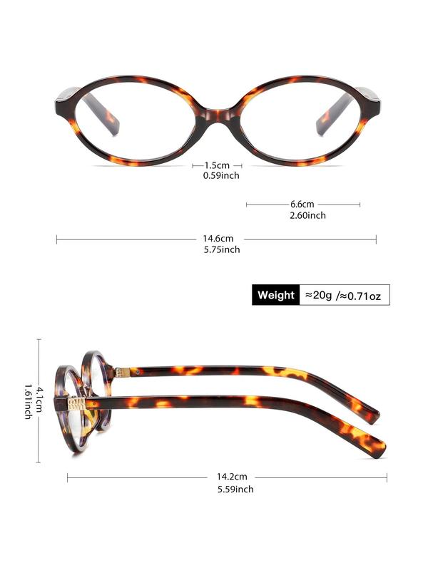 Tortoiseshell Print Oval Frame Eyeglasses, Trendy Casual Full Rim Eyeglasses for Everyday Use, Fashion Accessories for Outdoor Activities