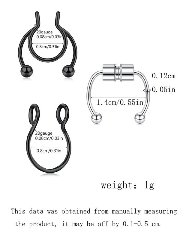 Unisex Punk Style Stainless Steel Nose Ring (6pcs), Body Piercing Jewelry for Women & Men, Fashionable Nose Ring for Daily & Party Decoration