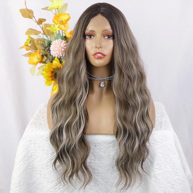 AISI HAIR Long Wavy Ombre Wig Middle Part Curly Natural Looking Hair Replacement Wigs for Party Daily Use