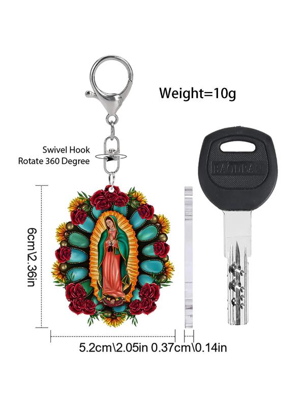 Virgin Mary Pattern Keychain, Cute Flower Print Keychain for Women & Men, Fashion Accessories for Daily Use, Trendy All-match & Exquisite Keychain for Birthday Gift