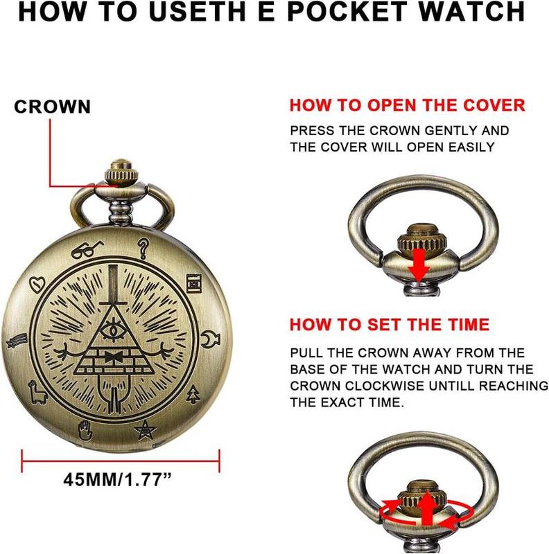 Eye of Providence Weird Town Triangle Devil Quartz Pocket Watch Gravity Bill Cipher Fall Time Gem Necklace Pendant Clock Gifts