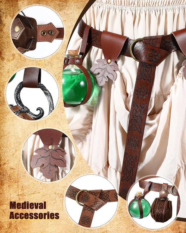 6 Pcs Renaissance Belt Medieval Viking Belt Potion Bottles Leather Belt Pouch Skirt Hikes