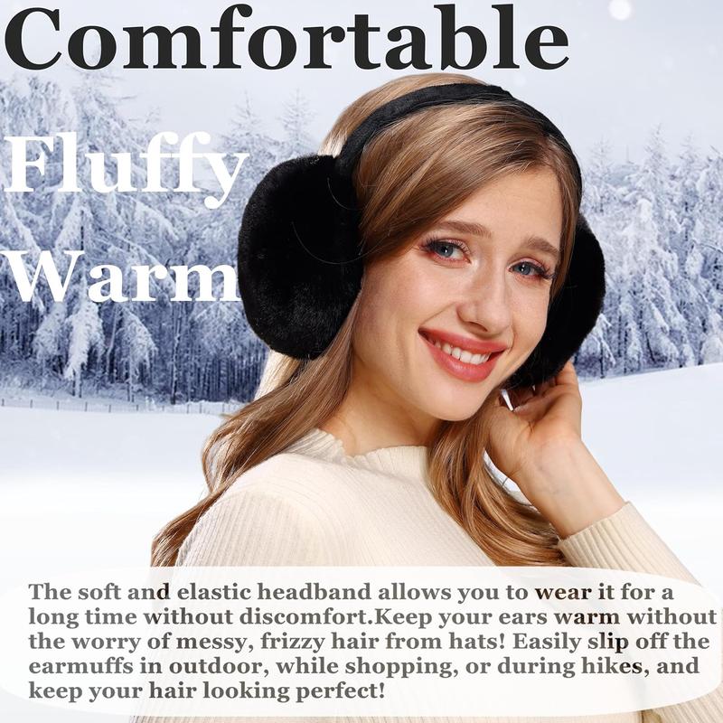 Winter Ear Muffs For Women Faux  Fuzzy Earmuffs Adjustable Fluffy Ear Warmers Foldable Furry Earmuffs