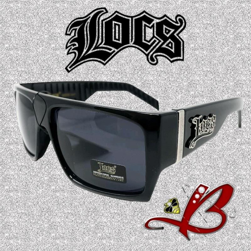 LOCS Flat Top Hardcore Shades Black Gloss Sunglasses Gangster Full Rim Square Cholo OG Lowrider Shades