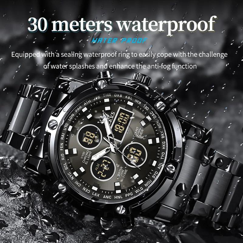 OLEVS Original Brand Men's Watches Waterproof Trendy Electronic Watch Multifunctional LED Luminous Fashion Stainless Steel