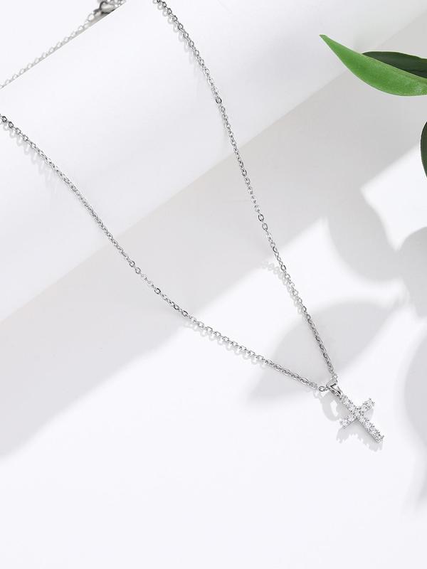 Rhinestone Decor Cross Pendant Necklace for Women & Girls for Fall, Fashion Jewelry for Party, Daily Clothing Decor, Trendy All-match & Exquisite Jewelry for Birthday Gift