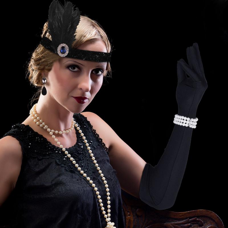 1920s Great Gatsby Accessories Set for Women Flapper Headpiece Headband glamorous mask