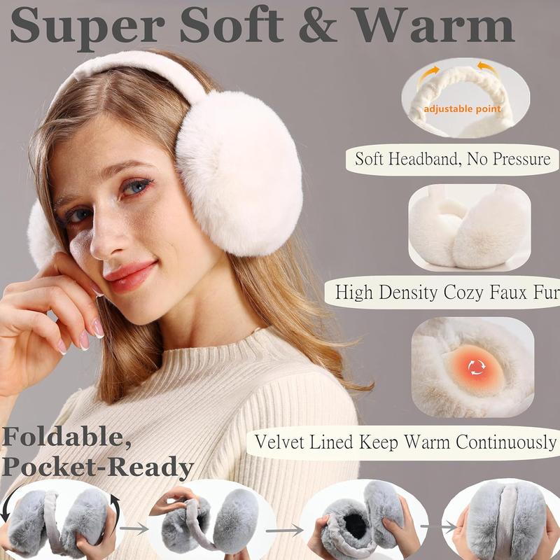 Winter Ear Muffs For Women Faux  Fuzzy Earmuffs Adjustable Fluffy Ear Warmers Foldable Furry Earmuffs