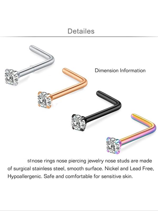 Unisex Street Trend Rhinestone Decor Nose Studs & Rings, 36pcs set Minimalist Stainless Steel Nose Ring Jewelry, Chic Body Piercing Jewelry for Party