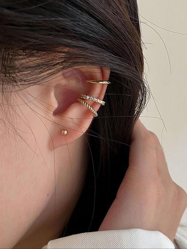 Women's Elegant Rhinestone Embellished Ear Cuffs, Casual All-match Jewelry for Girls Gift, Female Classic Fashion Accessories for Daily Wear