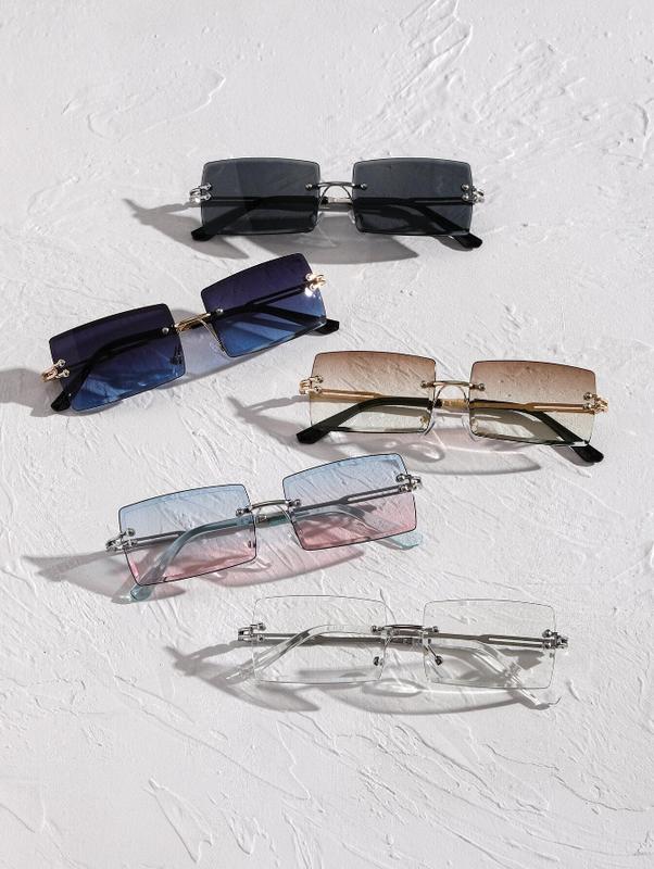 5 Pairs Rimless Quality Square Fashion Sun Glasses for Men & Women, Stylish, Luxury Fashion Sunglasses