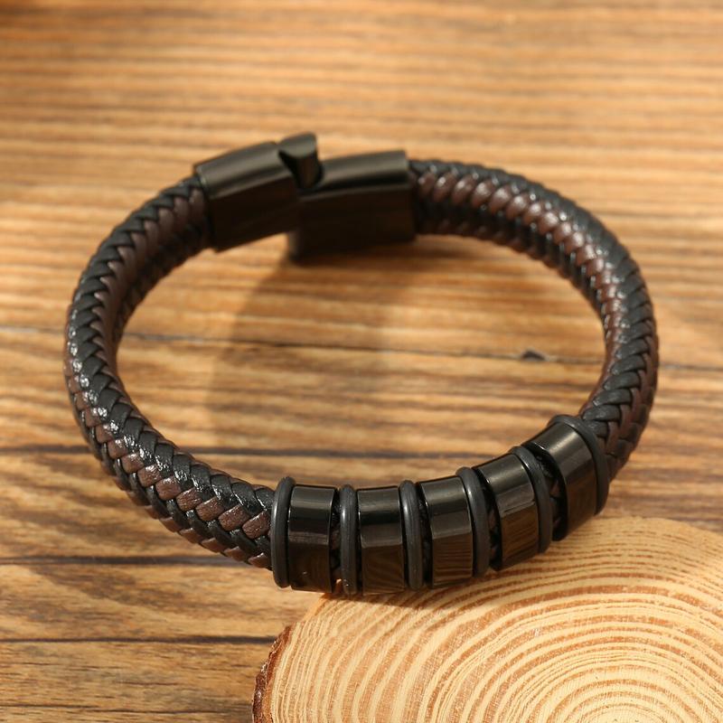 Men's Protection Leather Braided Bracelet Titanium Steel Bangle Leather Braided Wristband Magnetic Clasp for Daily Use Gift to him