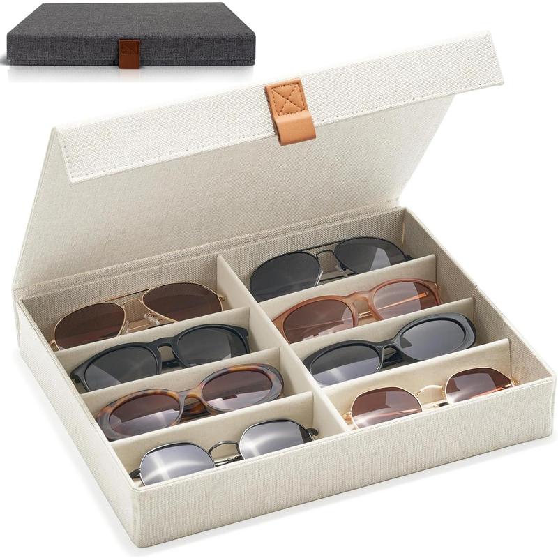 Sunglass Storage Organizer for 8 Pairs - Stylish Case Holder Displays Your Glasses and Protects From Dust