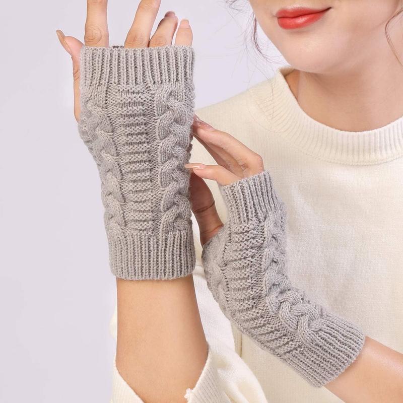 Fingerless Crochet Thumbhole Mittens for Women Winter Knit Arm Warmers Cozy Gloves for Cold Weather