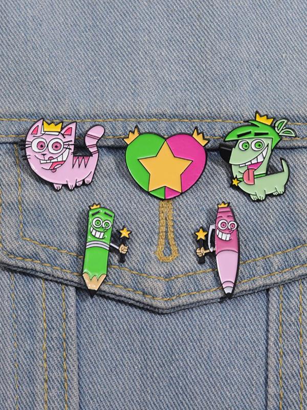 Cute Cartoon Design Brooch, 5 Counts Alloy Badge for Daily Clothing Decor, Trendy All-match & Exquisite Brooches for Birthday Gift