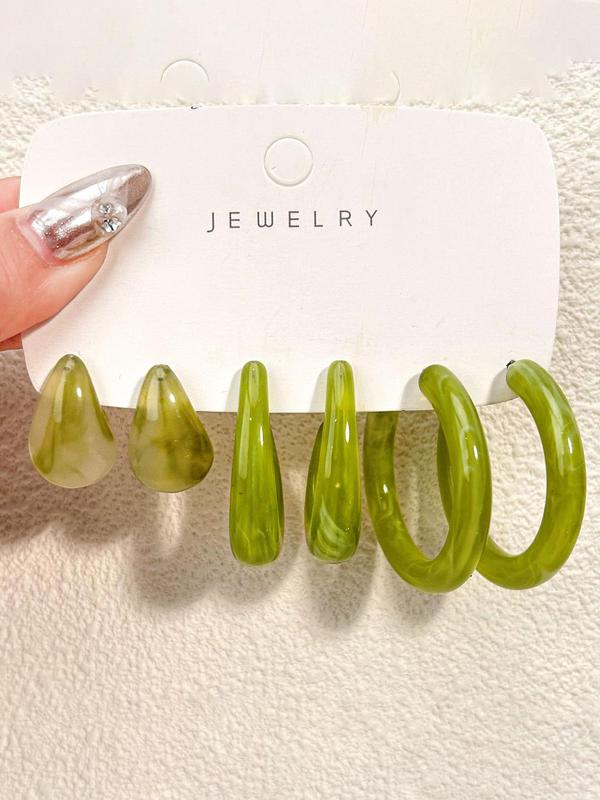 Boho Style Resin Hoop Earrings (3 Pairs), Fashionable Jewelry for Women for Party, Daily Clothing Decor, Trendy All-match & Exquisite Jewelry for Birthday Gift