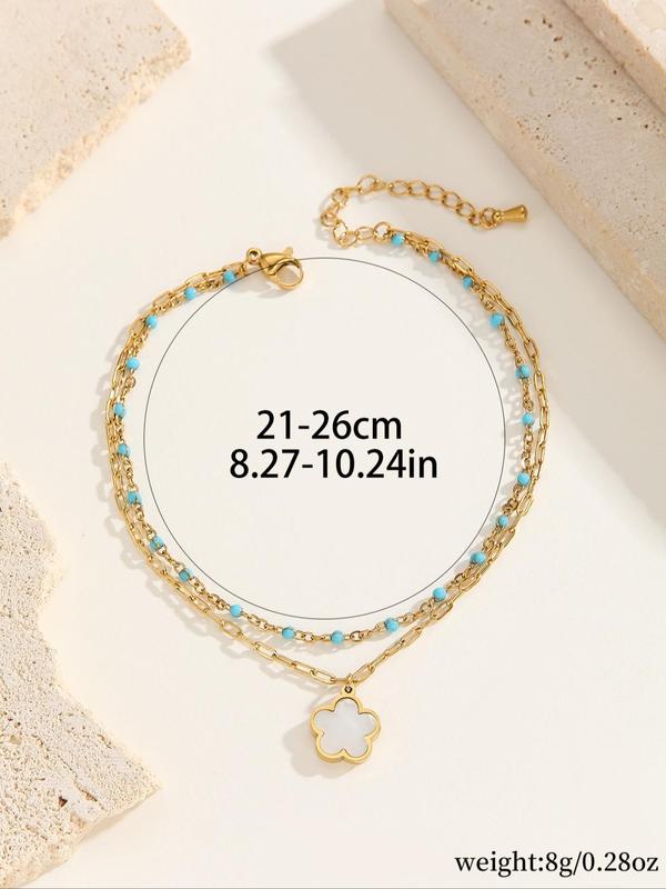 Women's Elegant Flower Design Anklet, Fashionable Foot Jewelry for Beach Party Vacation, Trendy All-match & Exquisite Jewelry for Birthday Gift