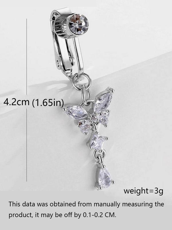 Summer Elegant Butterfly Design Rhinestones Decor Belly Button Ring, Piercing Body Jewelry for Women, Trendy All-match & Exquisite Fake Piercing  Jewelry for Gift