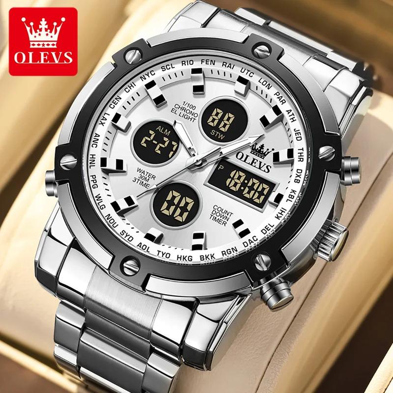 OLEVS Original Brand Men's Watches Waterproof Trendy Electronic Watch Multifunctional LED Luminous Fashion Stainless Steel