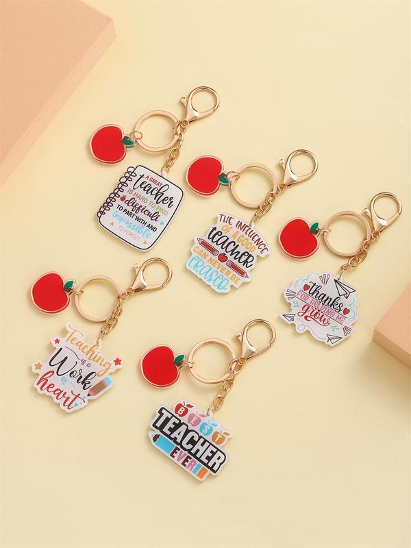 Cute Teacher Themed Keychain, Letters & Apple Design Acrylic Keychain for Car Keys & Bag Decor, Trendy All-match & Exquisite Accessories for Birthday Gift