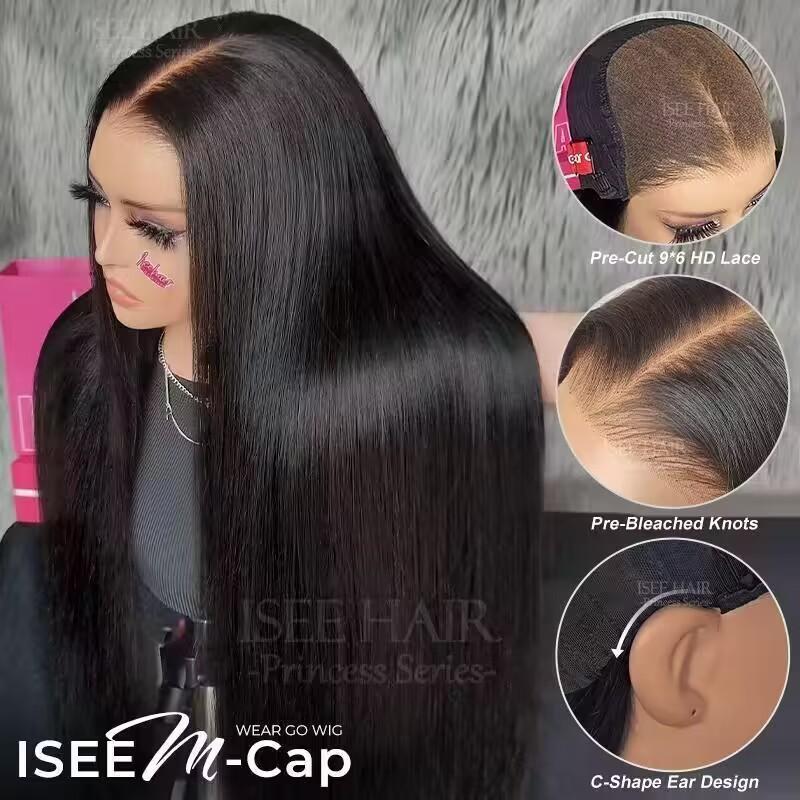 ISEE M-Cap Wear Go Straight & Yaki Straight 9x6 HD Lace Wig Pre Bleached Tiny Knots Human Hair Wig