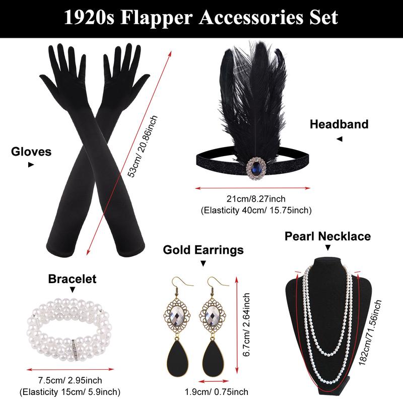 1920s Great Gatsby Accessories Set for Women Flapper Headpiece Headband glamorous mask