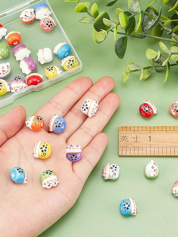 Lucky Cat Design Porcelain Bead, Fortune Cat Loose Beads Charms for Jewelry Making Necklace Bracelet Earrings Accessories, Fashion Accessories for Women & Girls for Holiday Gift