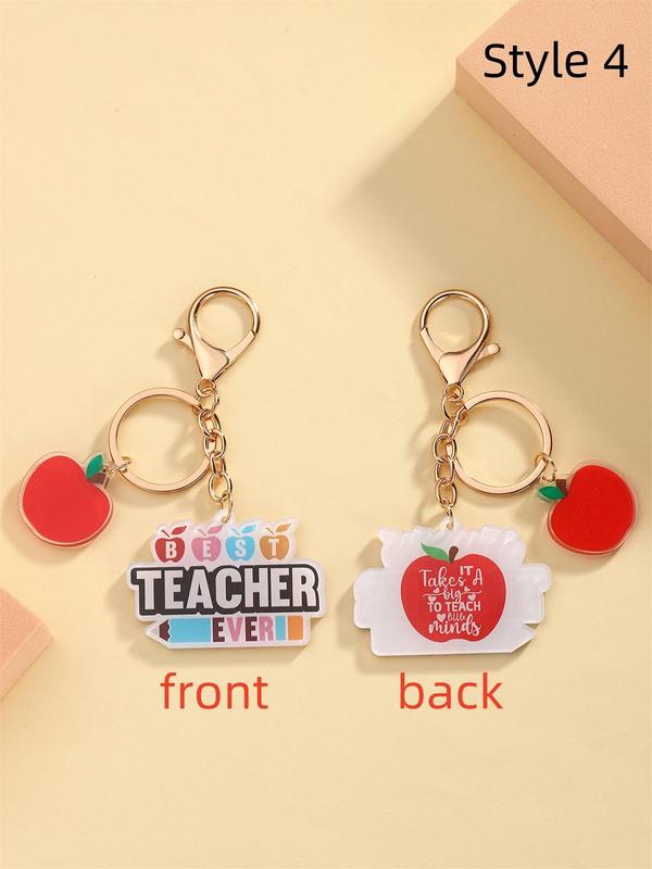 Cute Teacher Themed Keychain, Letters & Apple Design Acrylic Keychain for Car Keys & Bag Decor, Trendy All-match & Exquisite Accessories for Birthday Gift