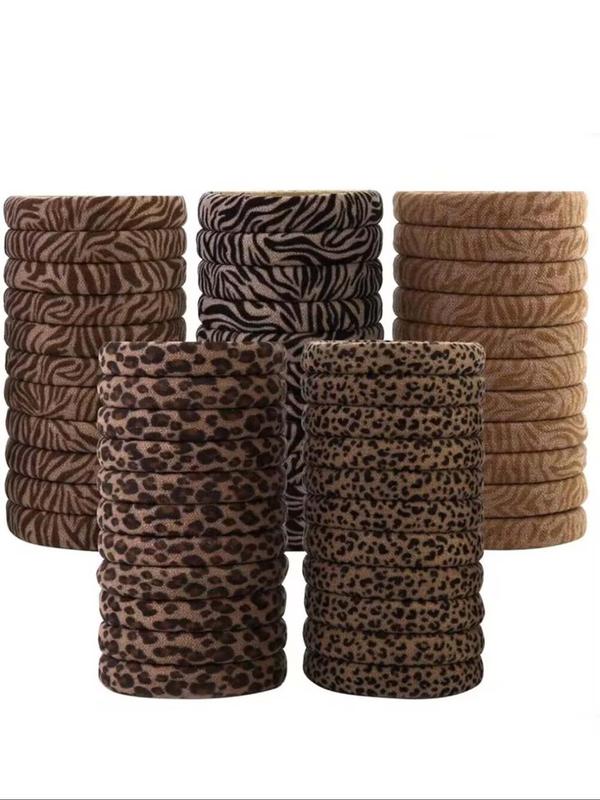 Random Style Leopard & Zebra Stripe Pattern Hair Tie, High Stretch Hair Tie, Fashion Hair Accessories for Women & Girls