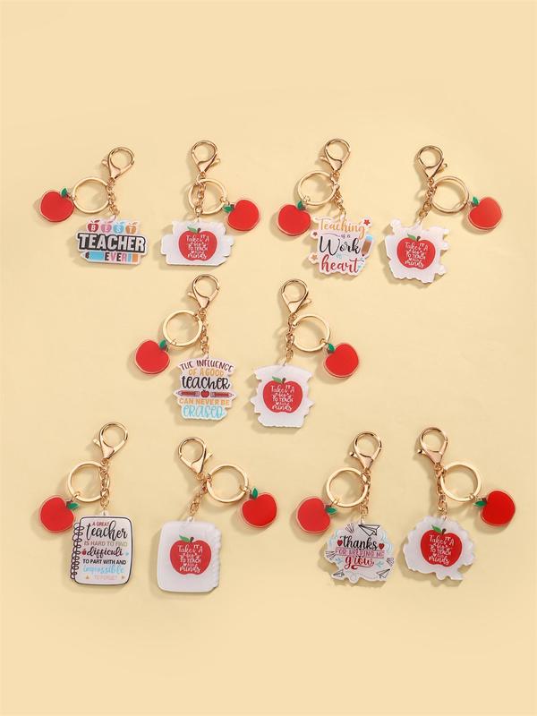 Cute Teacher Themed Keychain, Letters & Apple Design Acrylic Keychain for Car Keys & Bag Decor, Trendy All-match & Exquisite Accessories for Birthday Gift