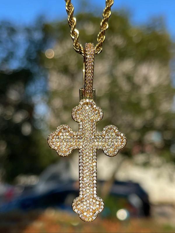 Rhinestone Decorated Cross Pendant, Fashionable Jewelry for Women & Girls, Trendy All-match & Exquisite Jewelry for Birthday Gift