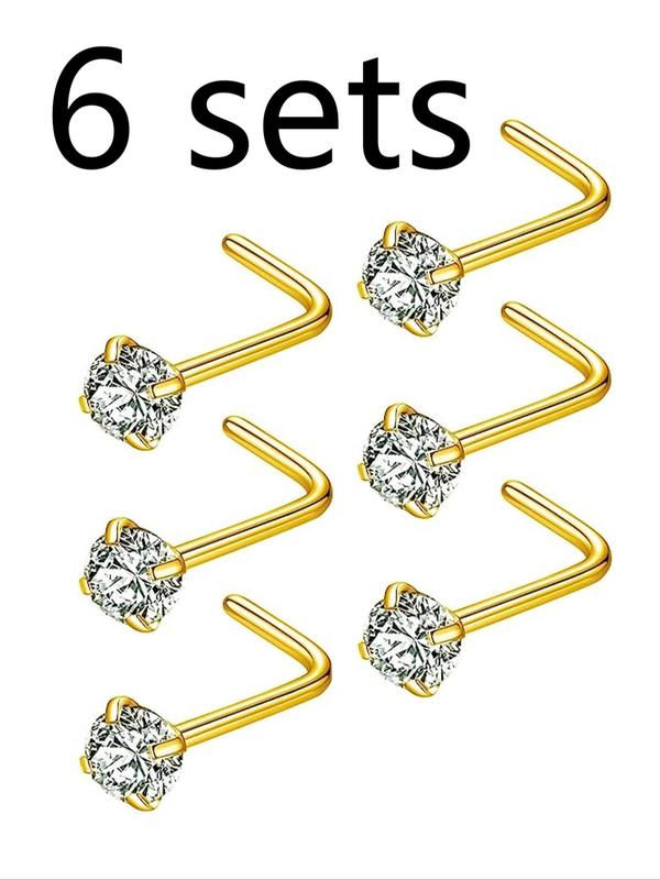 Unisex Street Trend Rhinestone Decor Nose Studs & Rings, 36pcs set Minimalist Stainless Steel Nose Ring Jewelry, Chic Body Piercing Jewelry for Party