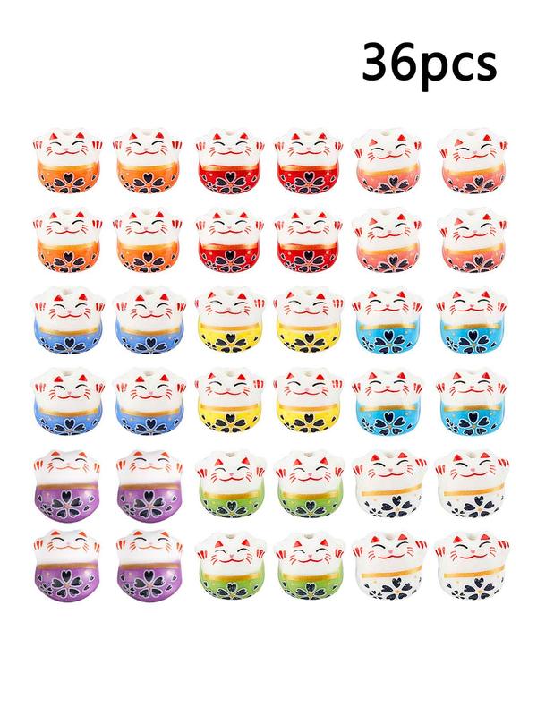 Lucky Cat Design Porcelain Bead, Fortune Cat Loose Beads Charms for Jewelry Making Necklace Bracelet Earrings Accessories, Fashion Accessories for Women & Girls for Holiday Gift