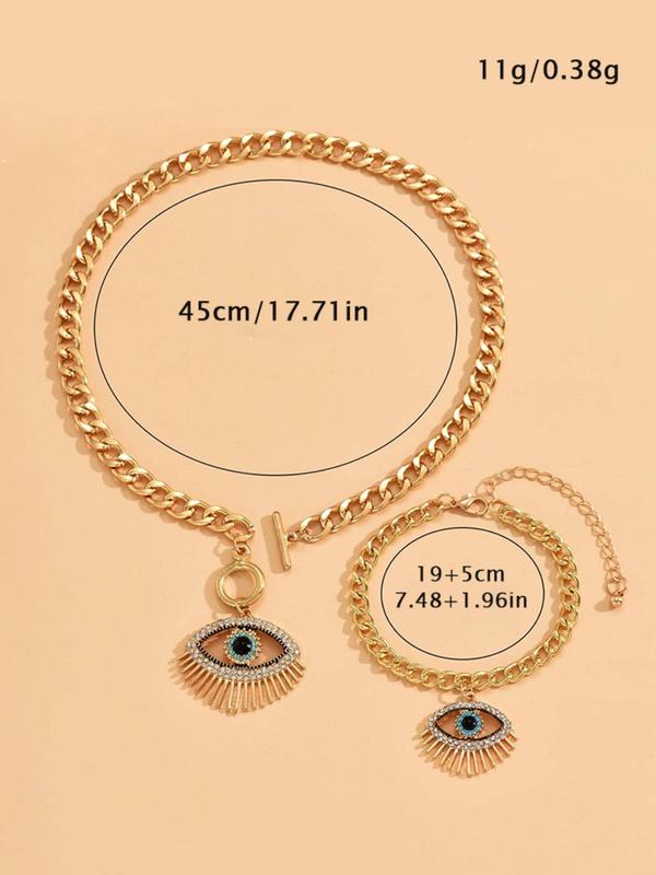 Fashionable Creative Hollow Out Eye Design Pendant Necklace & Bracelet (2pcs set), Fashion Accessories for Party, Daily Clothing Decor for Girl