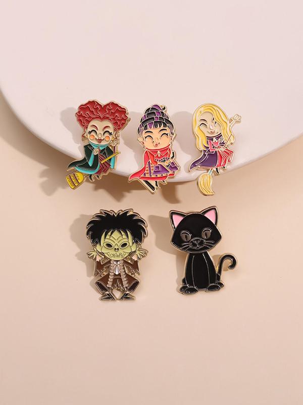 Cartoon Movie Character & Cat Design Brooch Set, Cute Alloy Badge for Daily Clothing Decor, Trendy All-match & Exquisite Brooch for Birthday Gift