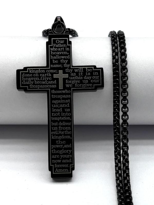 Punk Style Cross & Letter Decor Pendant Necklace, Stainless Steel Jewelry For Party, Daily Clothing Decor For Both Men & Women