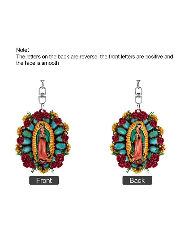 Virgin Mary Pattern Keychain, Cute Flower Print Keychain for Women & Men, Fashion Accessories for Daily Use, Trendy All-match & Exquisite Keychain for Birthday Gift