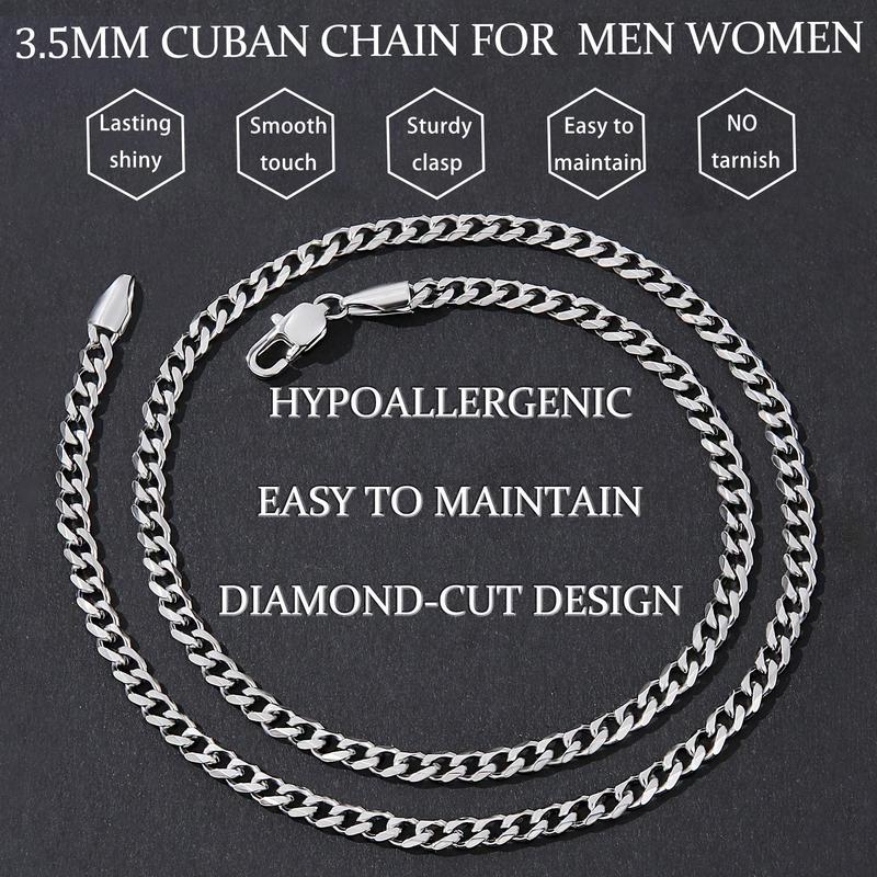 3.5mm Miami Stainless Steel Cuban Chain for Men Cuban Link Curb Chain Necklace for Women Men (Unisex)