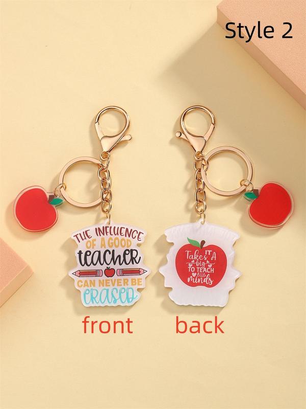 Cute Teacher Themed Keychain, Letters & Apple Design Acrylic Keychain for Car Keys & Bag Decor, Trendy All-match & Exquisite Accessories for Birthday Gift