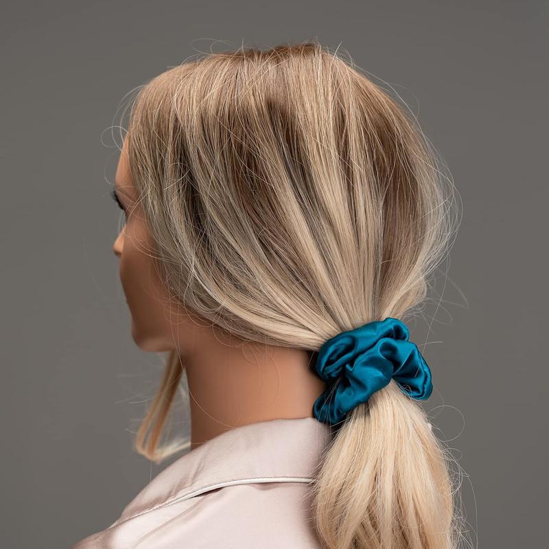 Silk Scrunchies for   Mulberry Silk  Ties 3 Pack(Pink, Peacock Blue, Apricot)