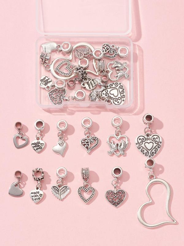 Heart Shaped Alloy Charms Set, Vintage Style Alloy European Dangle Charms, Large Hole Pendants Kit, Fashion Accessories for Jewelry Making