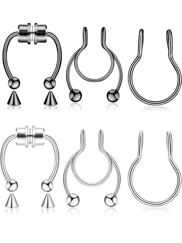 Unisex Punk Style Stainless Steel Nose Ring (6pcs), Body Piercing Jewelry for Women & Men, Fashionable Nose Ring for Daily & Party Decoration