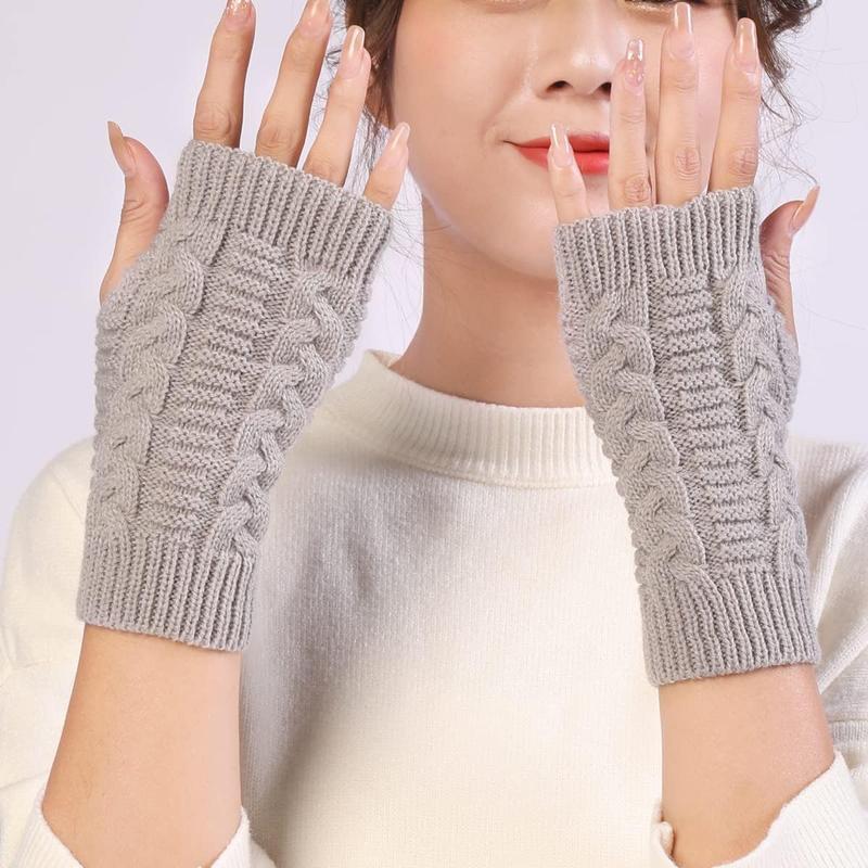 Fingerless Crochet Thumbhole Mittens for Women Winter Knit Arm Warmers Cozy Gloves for Cold Weather