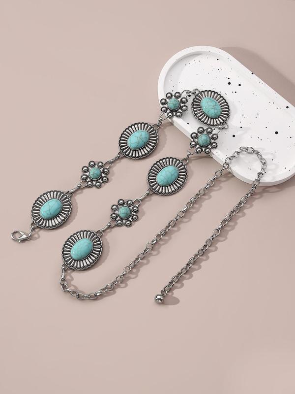 Vintage Turquoise Decor Embossed Design Chain Belt For Women, Cool Belts, Fashion All-match Clothes Accessories