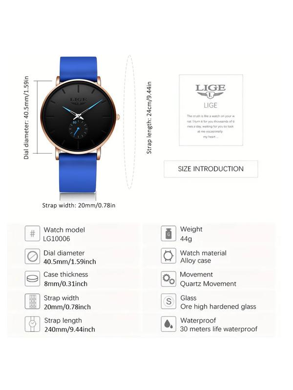 Men's Business Fashion Round Dial Analog Quartz Watch,  Minimalist Style Wristwatch, Trendy Watch for Daily Use As Gift with Box