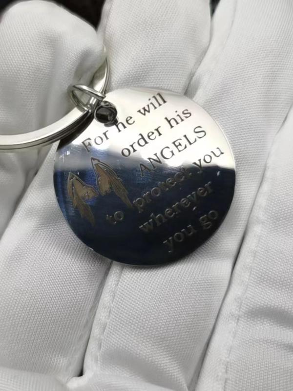 Bible Verse Pattern Keychain, Stainless Steel Keychain for Men, Religious Faith Gift for Men, Prayer Christian Keychain, Round Shaped Keychain