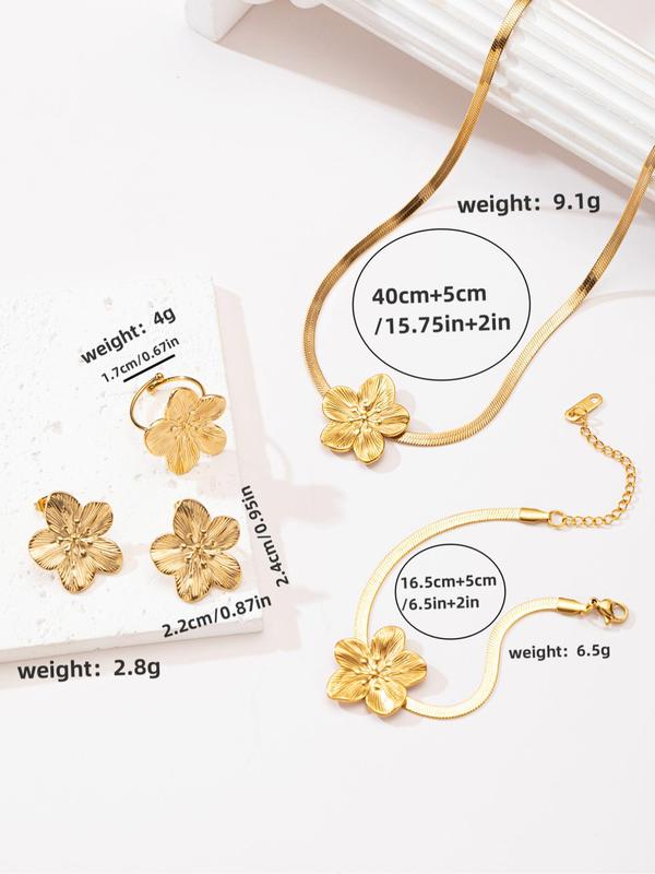 Flower Design Pendant Necklace Earrings Ring Bracelet Set, Fashion Jewelry for Party, Daily Clothing Decor, Trendy All-match & Exquisite Jewelry for Birthday Gift